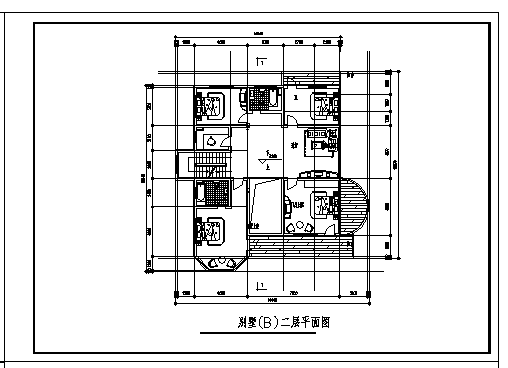某二层B型别墅建筑施工cad图，共六张_图1