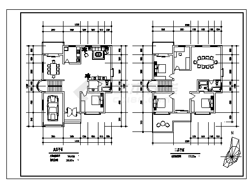 295平方米二层别墅建筑施工cad图(含两个方案设计，共十张)-图二