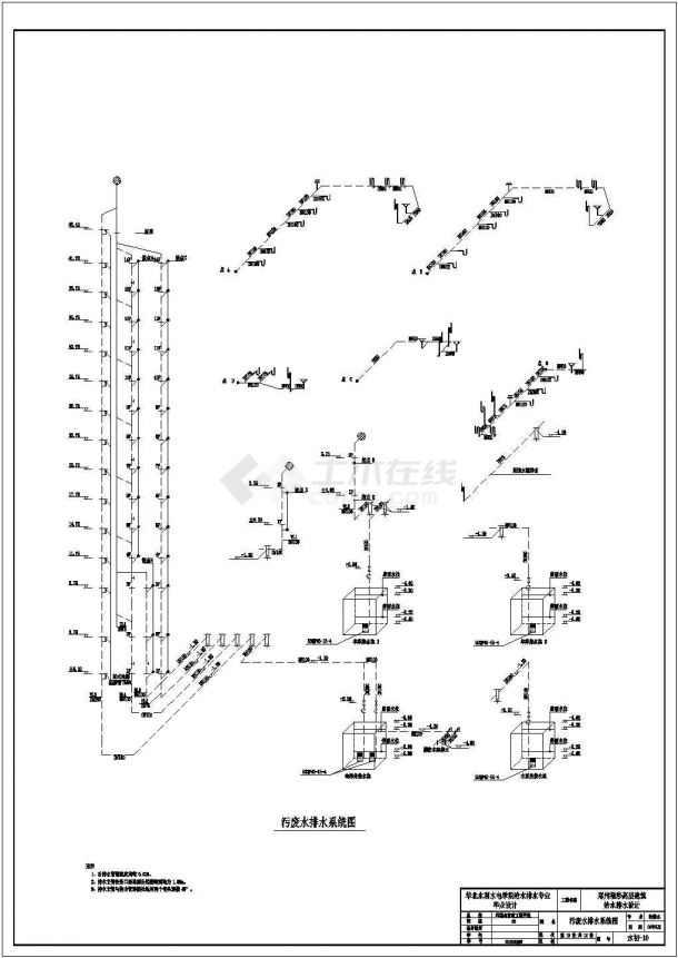 某地区水电学院高层建筑给排水毕业设计CAD资料（计算书、结构图纸）-图一