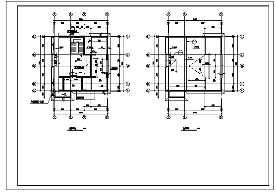 二层带阁楼坡顶别墅建筑施工cad图(带半地下室设计，共三张)