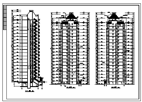 某十八层住宅楼建筑施工cad图(含平立面图，共四张)