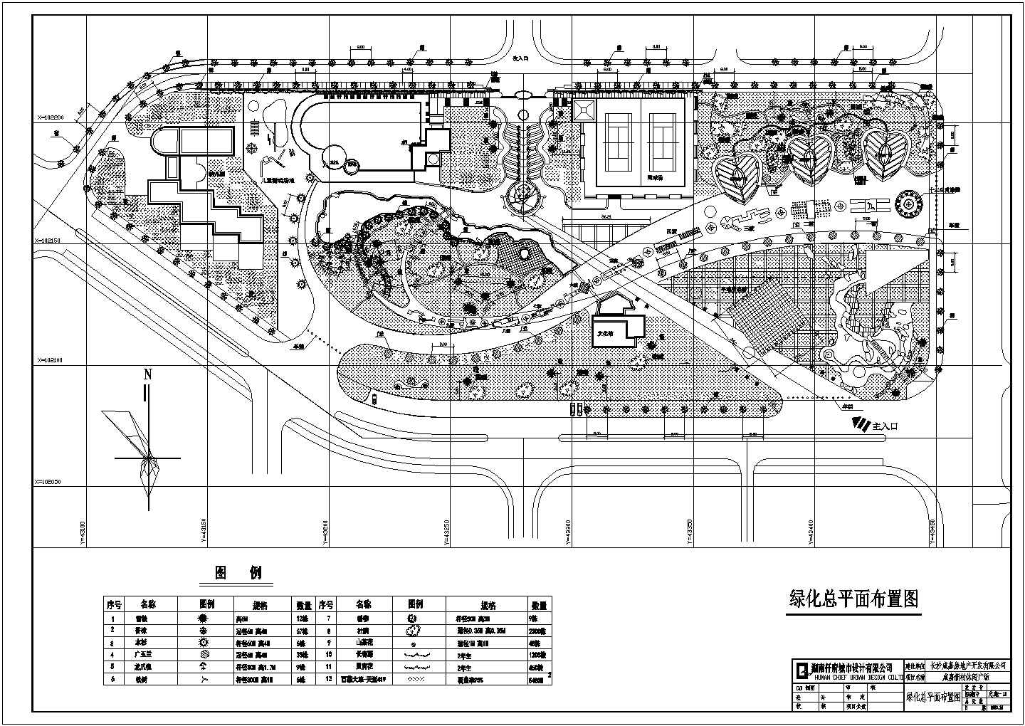 某休闲广场绿化设计cad总平面布置图（甲级院设计）