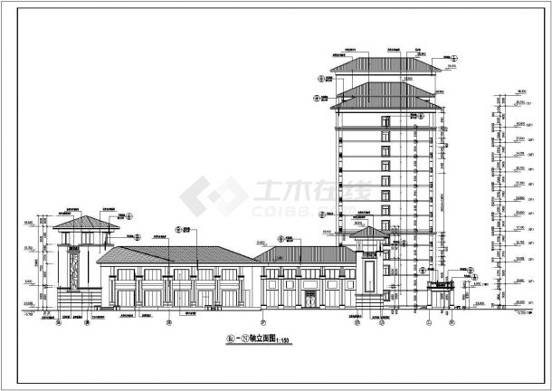 酒店设计_十三层大型酒店全套施工CAD图-图一