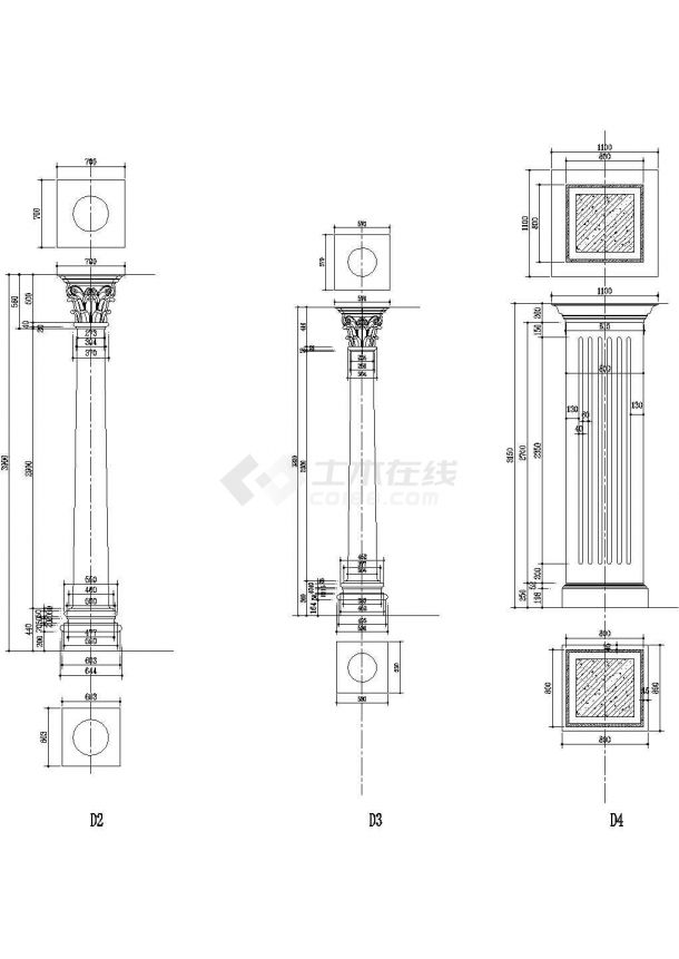 某标准型欧式柱详细设计方案施工CAD图纸-图一