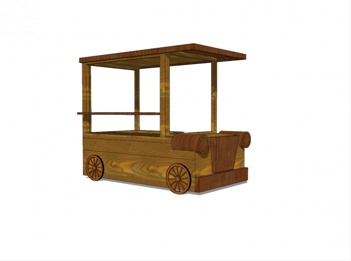 中式小木车售卖亭售卖车su模型_图1