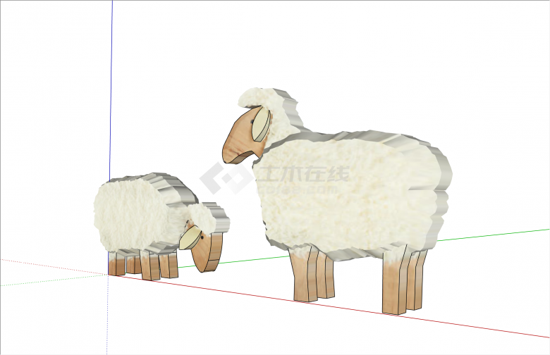 拼接木棍羊动物雕塑SU模型-图二