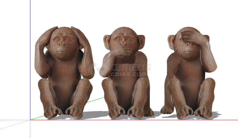 褐色逼真可爱猴子动物雕塑SU-图一