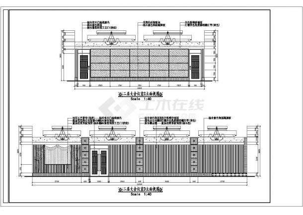某现代标准型酒店大会议室装饰详细设计方案施工CAD图纸-图二