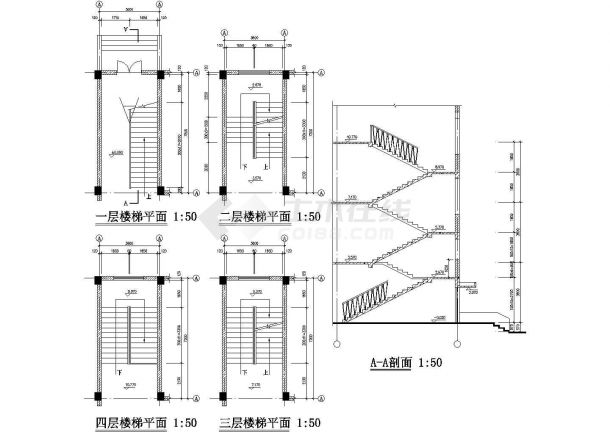 汉中市汉台区某村镇4层私人住宅楼楼梯建筑设计CAD施工图-图二