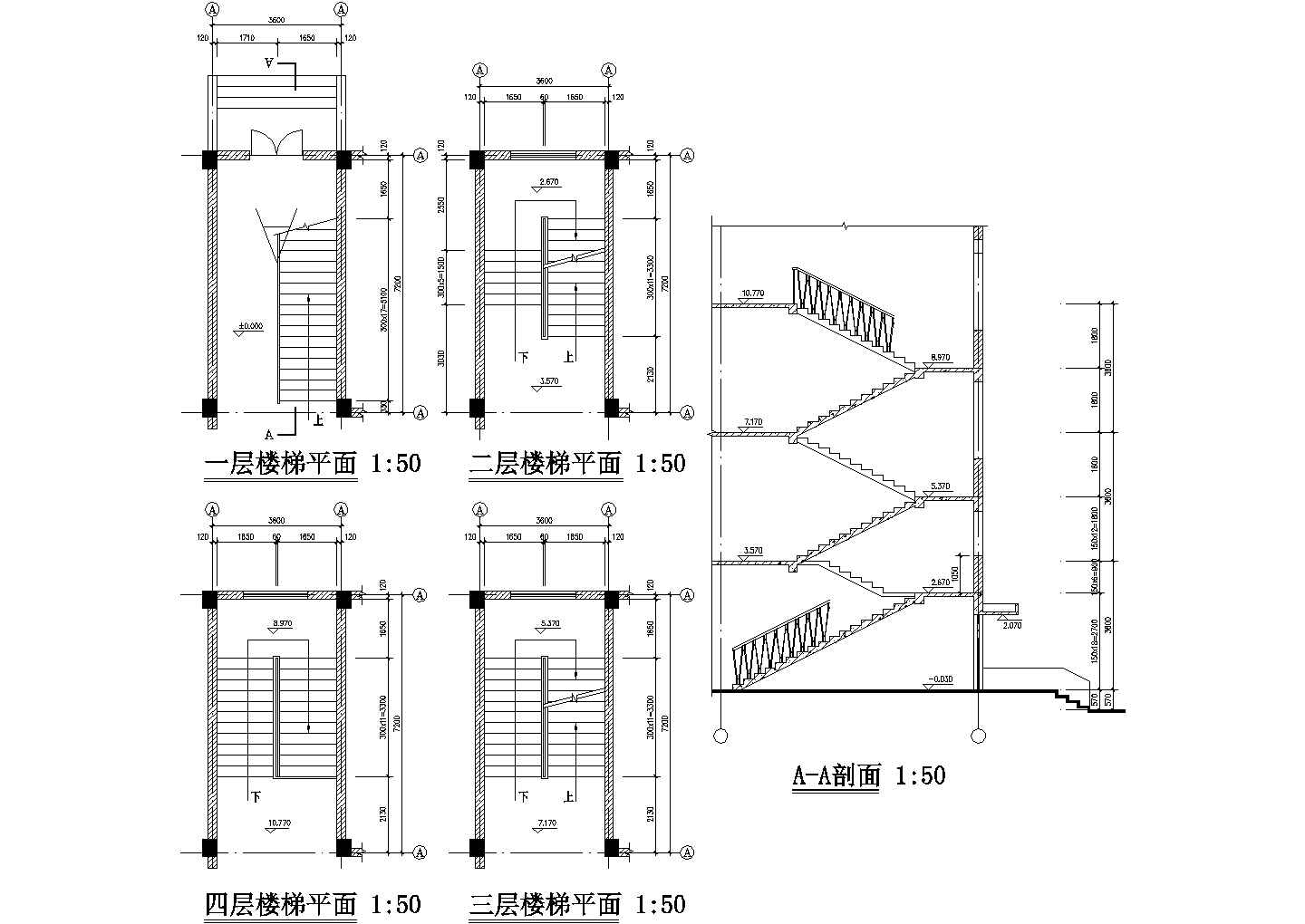 汉中市汉台区某村镇4层私人住宅楼楼梯建筑设计CAD施工图