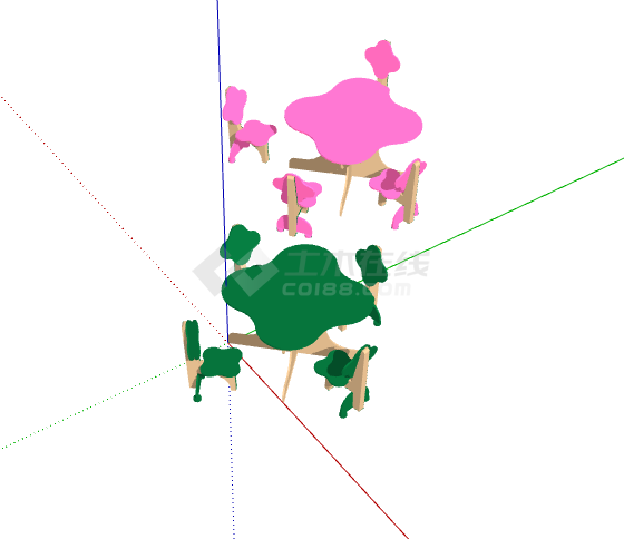 绿色粉色儿童家具座椅 su模型-图二