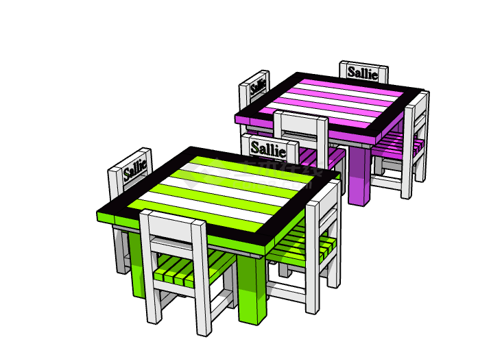 绿紫线条儿童家具座椅 su模型-图一
