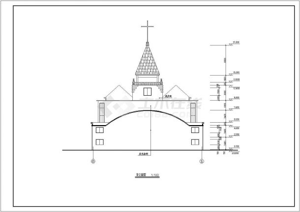 某现代标准型基督教会建筑工程详细设计方案施工CAD图纸-图二