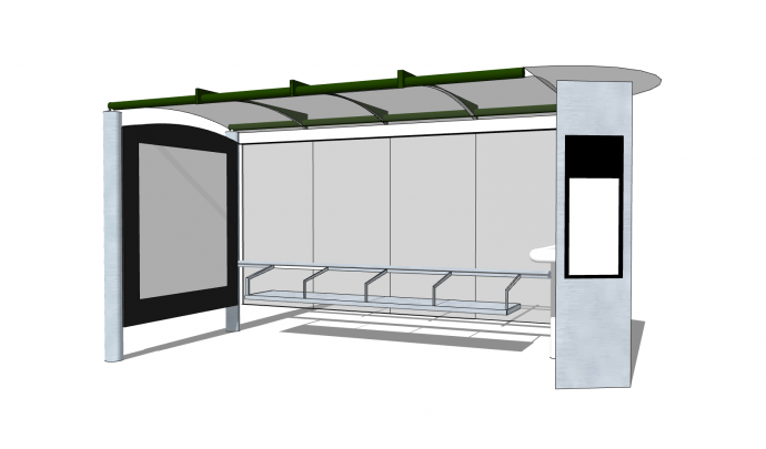 玻璃顶玻璃背板悬空座凳现代公交车站su模型_图1