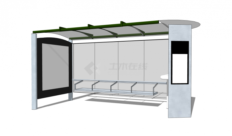 玻璃顶玻璃背板悬空座凳现代公交车站su模型-图一