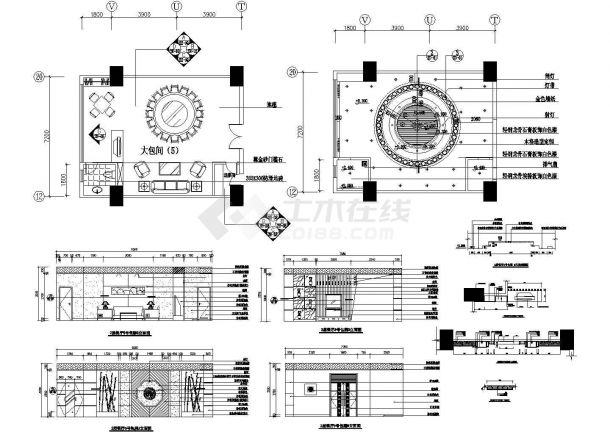 某现代标准型餐厅包间建筑大样详细设计施工CAD图纸-图一