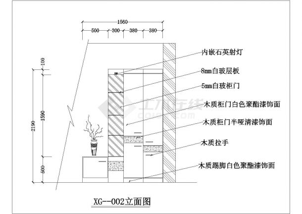 某标准型现代玄关衣帽柜装修详细设计施工CAD图纸-图二
