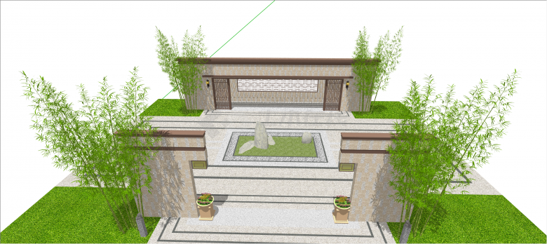 新中式经典围墙入口su模型-图二