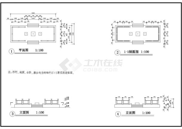 某高校升旗台CAD建筑设计施工详图-图一