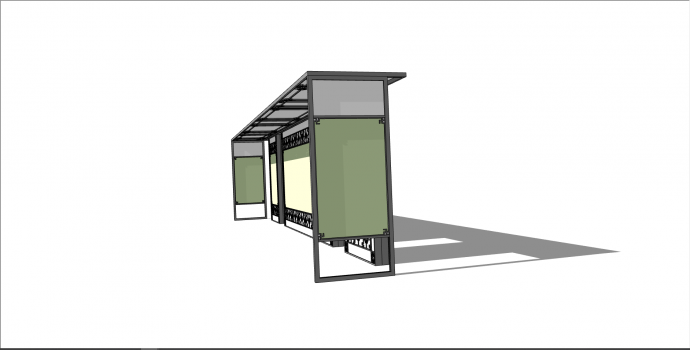 新中式白色图纹公交车站su模型_图1
