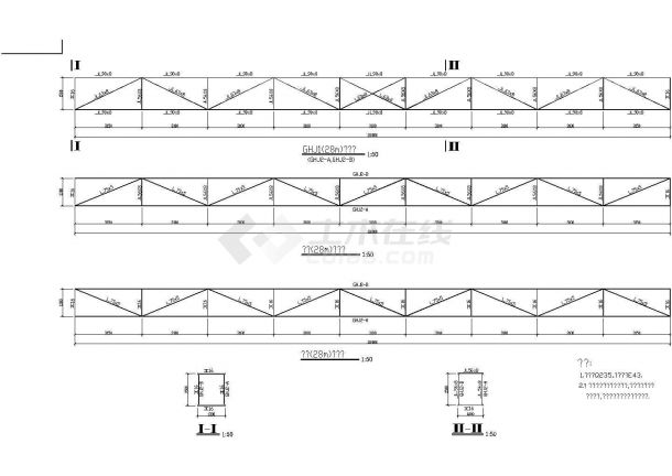 某28米跨钢结构桁架CAD设计施工完整图纸-图一