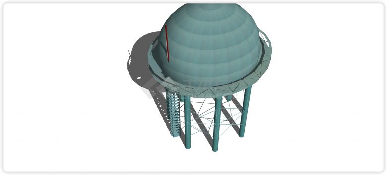 蓝绿色圆球工业水塔水柜水箱高塔su模型-图二