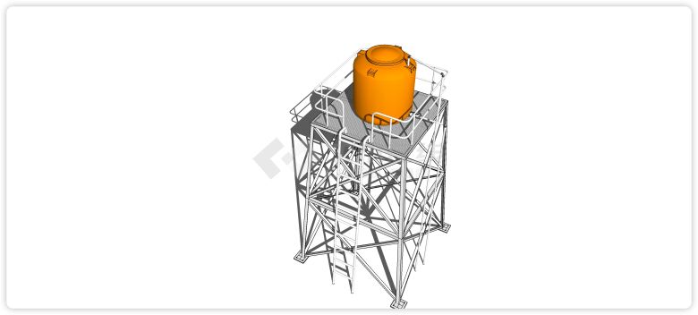 爬梯橙色罐子工业水塔水柜水箱高塔su模型-图二