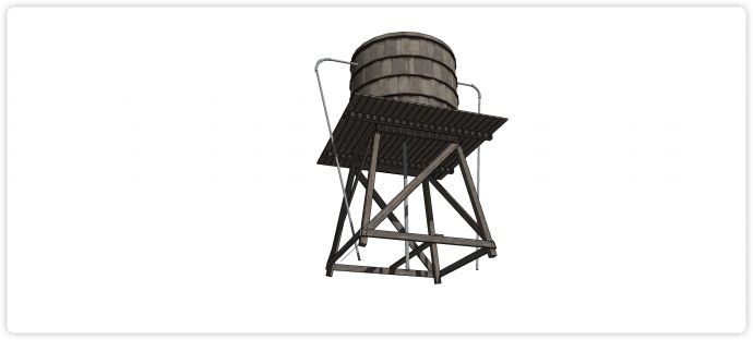 木制深色工业水塔水柜水箱高塔su模型_图1