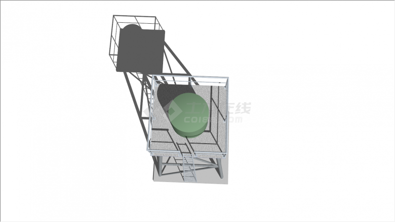 工业长梯水塔绿色水箱su模型-图二