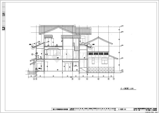 某多层框架结构江南民居休闲中心设计cad全套建筑施工图-图二