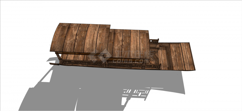 中式木质古典阶梯式木屋船su模型-图二