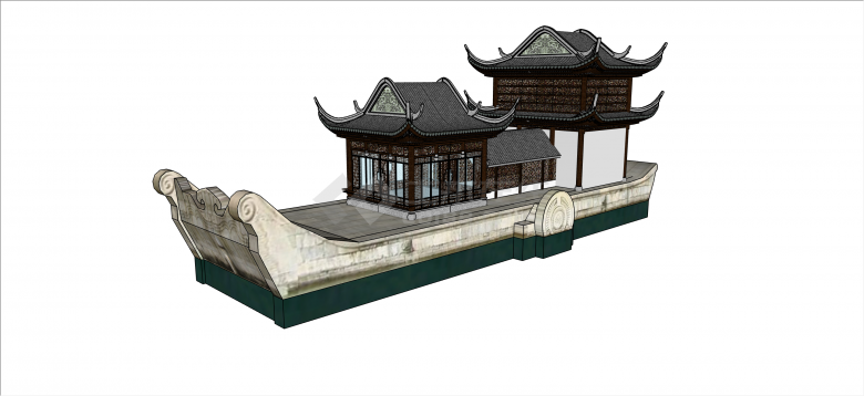 中式古典豪华景区船su模型-图一