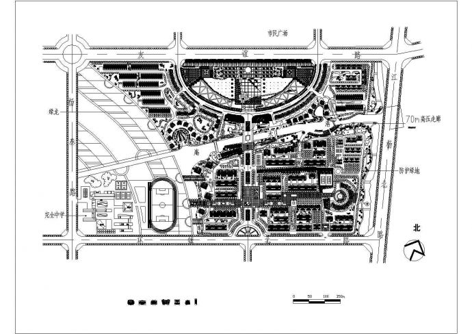某长方形地块现代住宅小区规划绿化设计cad总平面图纸（甲级院设计）_图1