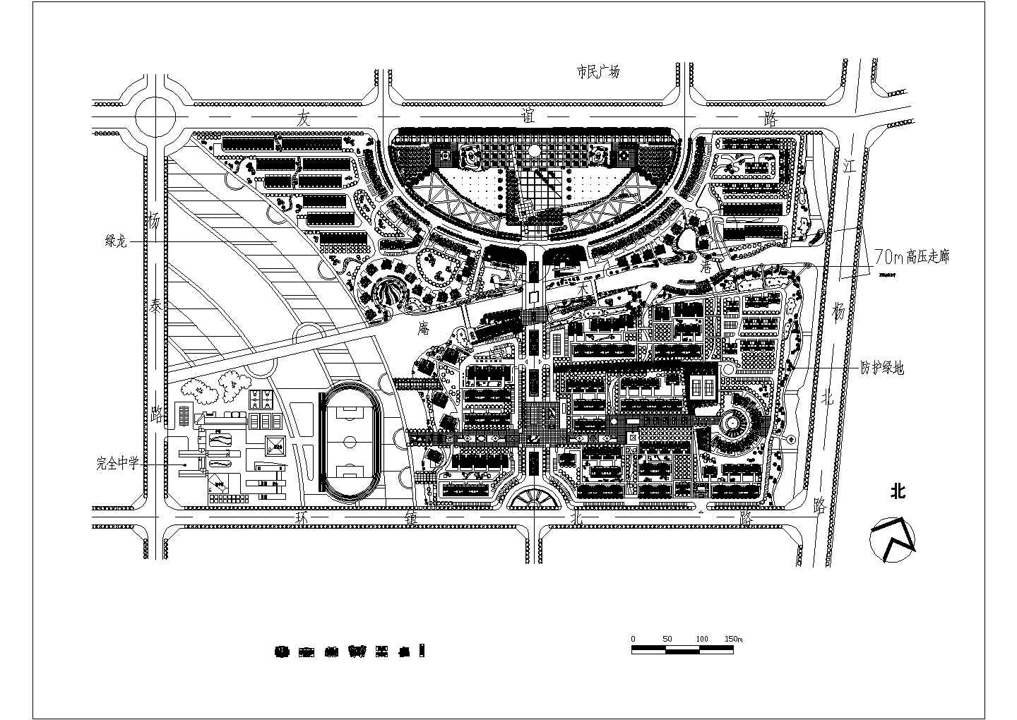某长方形地块现代住宅小区规划绿化设计cad总平面图纸（甲级院设计）