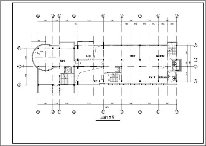 某6层现代风格办公楼设计cad建筑方案图（含总平面图及经济技术指标）_图1