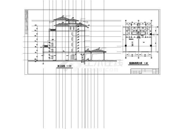 溧阳市某6480平米6层框架结构商务大酒店全套建筑设计CAD图纸-图二