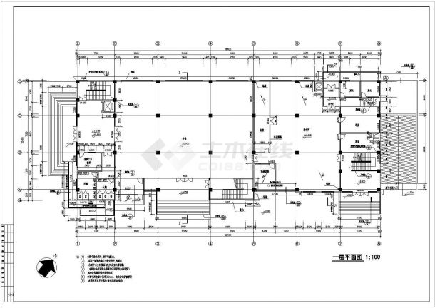 某多层框架结构文化宫大楼设计cad全套建筑施工图（甲级院设计）-图二