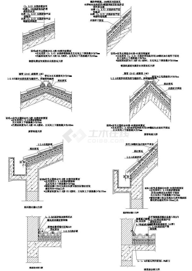 高档房屋屋顶英红彩瓦建筑设计CAD图集-图二
