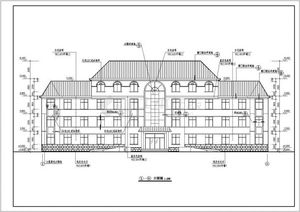 办公楼设计_某现代标准型4层办公楼中心楼建筑详细设计施工CAD图纸-图二