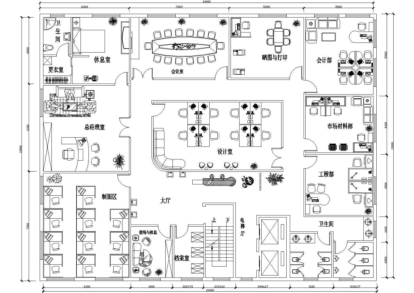 某现代标准型设计公司办公空间建筑详细设计施工CAD图纸