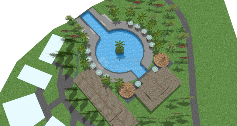 棒棒糖型椰树泳池su模型-图二