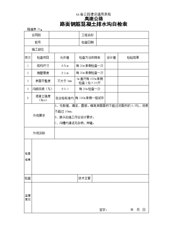 路面钢筋混凝土排水沟自检表-图一