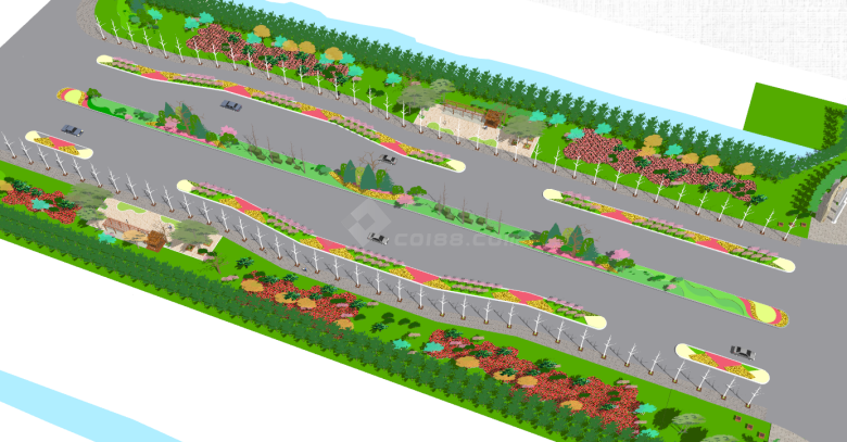 多类型鲜花道路绿化带su模型-图二