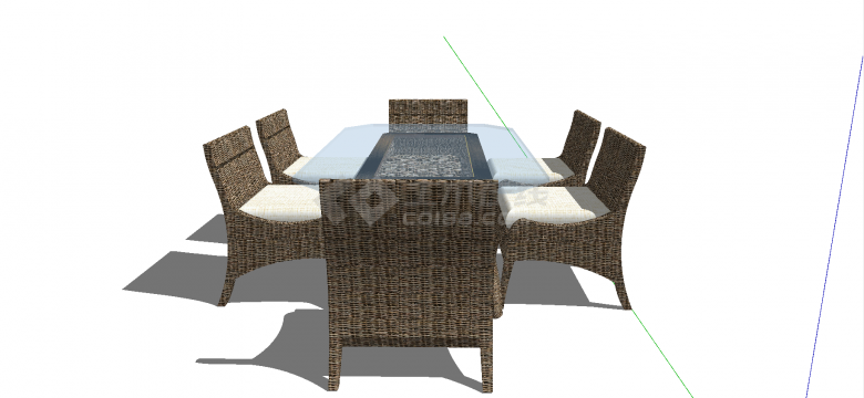 藤条材质桌底十边形玻璃桌面六人式户外桌椅su模型-图二