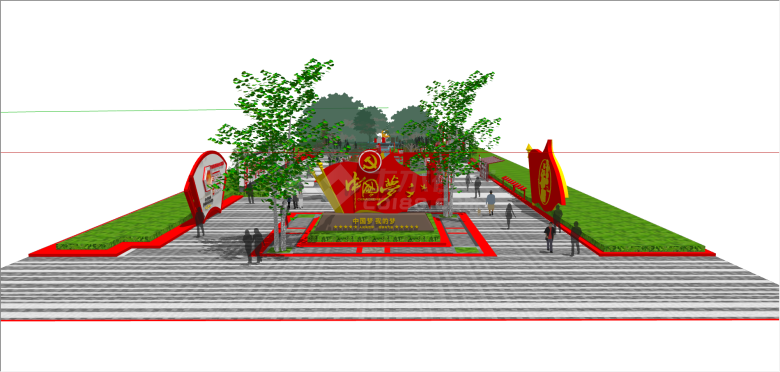 红色民俗特色社会主义文化广场su模型-图二