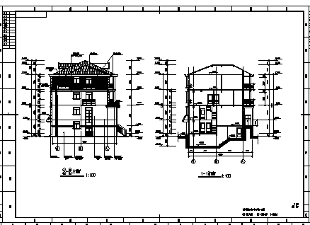 1207平方米三层联排别墅建筑施工cad图，共十二张-图一