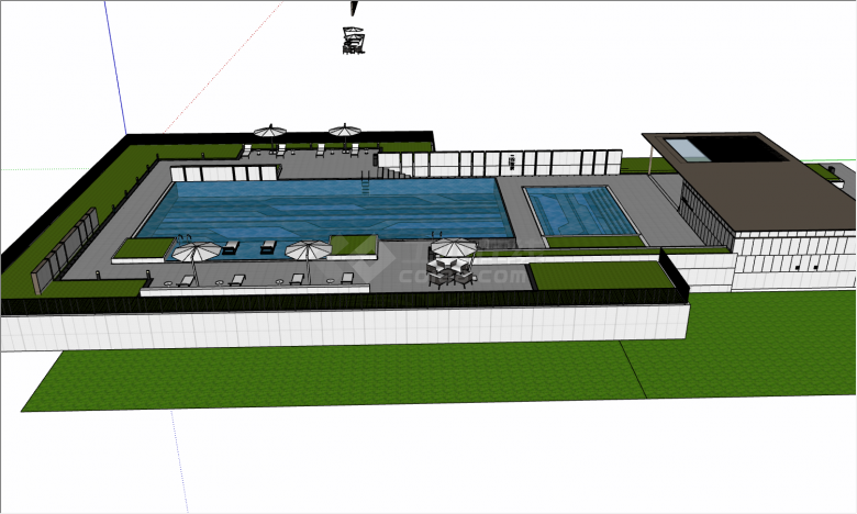 现代化商业风大面积屋顶游泳池su模型-图一