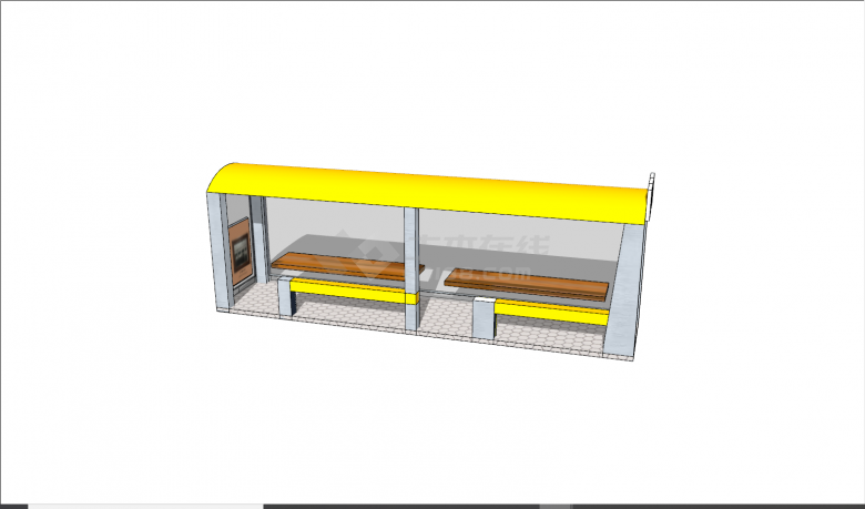现代黄色长方形公交车站su模型-图二