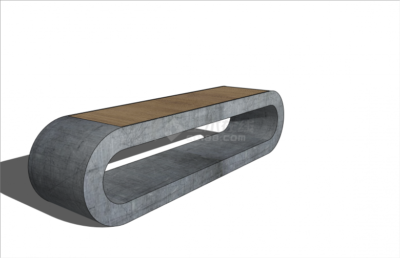 独特水泥扁圆形中式长凳座椅su模型-图二
