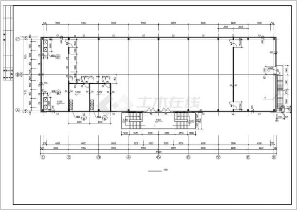 1434平方米二层食堂钢结构建筑施工cad图，共六张-图一